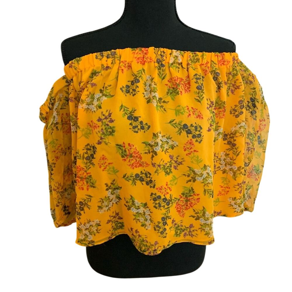 Ella Moss SILK Medium Orange Floral Milkmaid Off-the-Shoulder Top